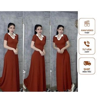 Đầm body cổ sơ mi - đầm maxi body đi biển - Đầm maxi