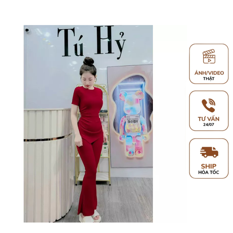 Đồ bộ nữ Bộ ôm body + nhún eo 2 bên + bộ tay ngắn quần loe
