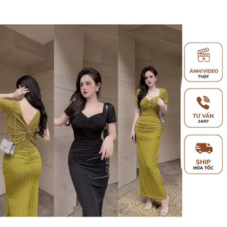 đầm ôm body xoắn lưng - Gân tăm mịn - đầm sang trọng