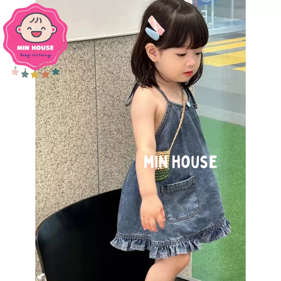 (8-28kg) Váy jean cổ yếm cho bé gái diện hè, đi học, đi chơi