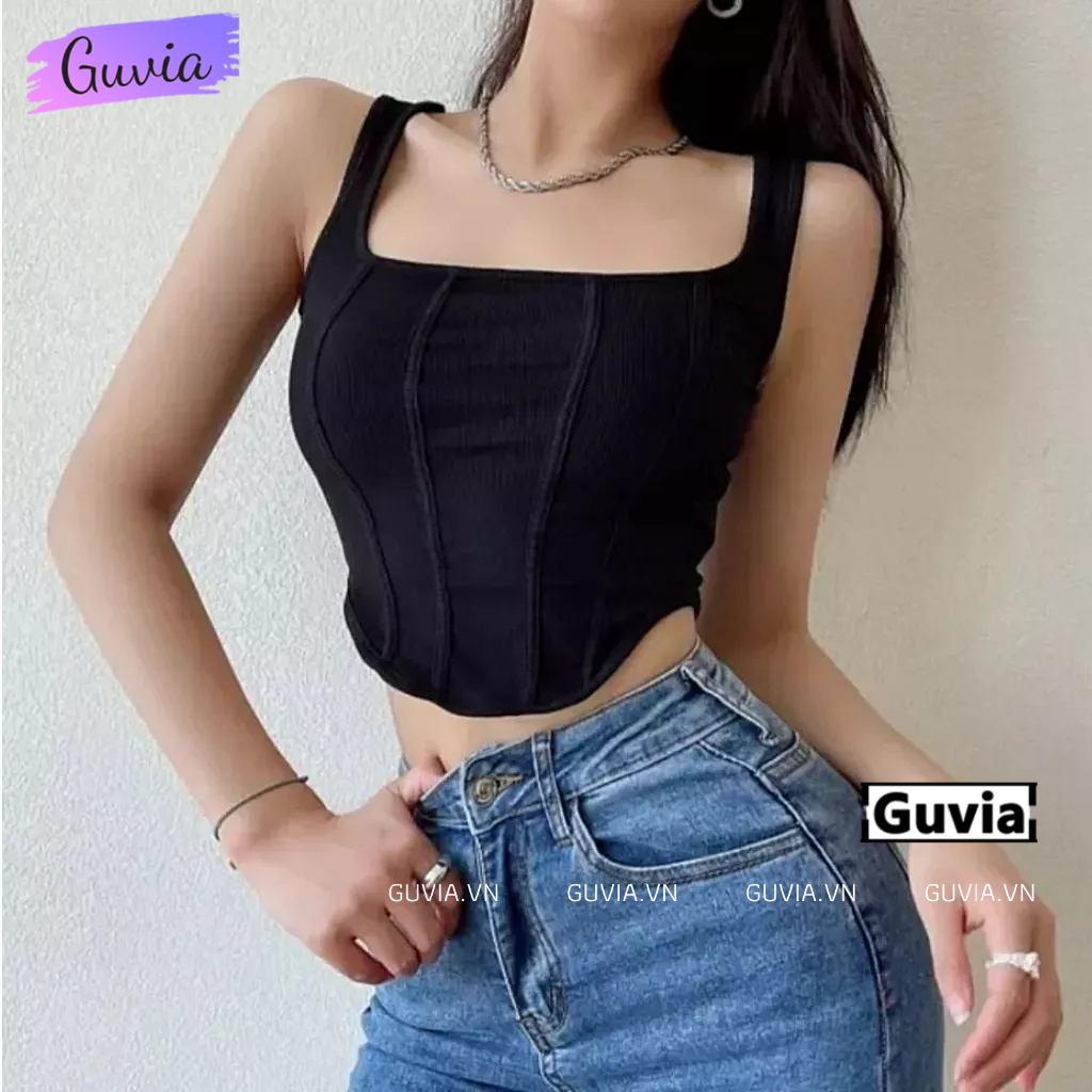 Áo Croptop SÁT NÁCH CHẠY VIỀN DỌC Ôm Body, Áo Sát Nách Cổ Vuông Vạt Bầu Chất Thun Gân GUVIA | BigBuy360 - bigbuy360.vn