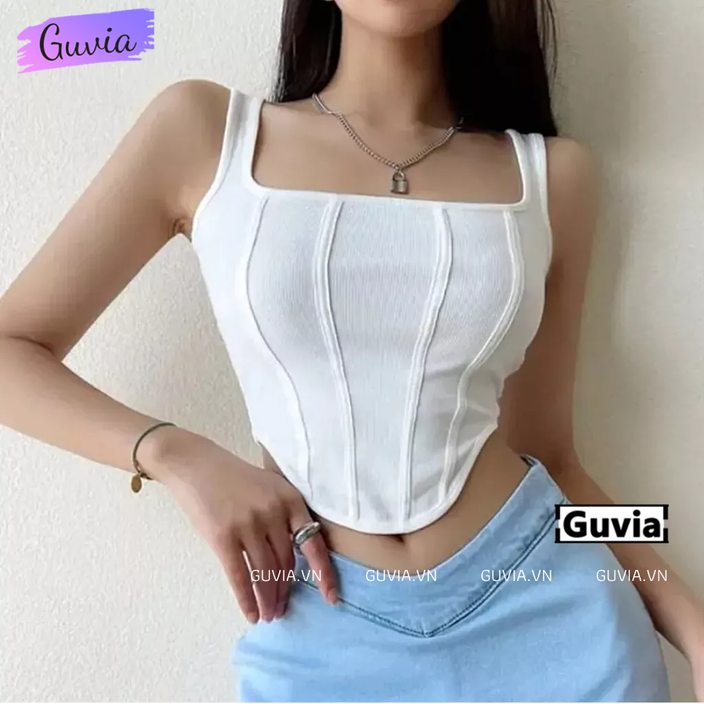 Áo Croptop SÁT NÁCH CHẠY VIỀN DỌC Ôm Body, Áo Sát Nách Cổ Vuông Vạt Bầu Chất Thun Gân GUVIA | BigBuy360 - bigbuy360.vn