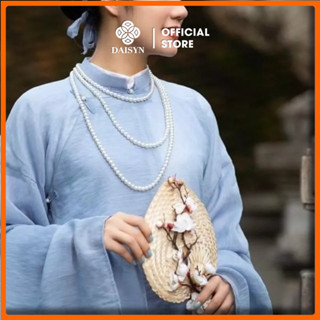 [ DAISYN ] N665 vòng cổ áo ngũ thân, dây chuyền áo tấc, dây chuyền áo dài 3 sợi 8mm ngọc trai nhân tạo sang trọng
