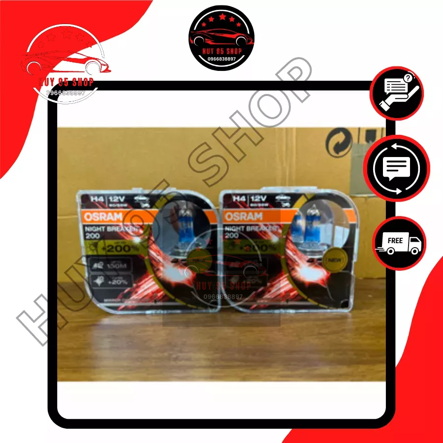 Bóng Đèn Pha Halogen Osram Night Breaker +200% Chân H4,H7 (Tăng Sáng 200%) Chính Hãng !