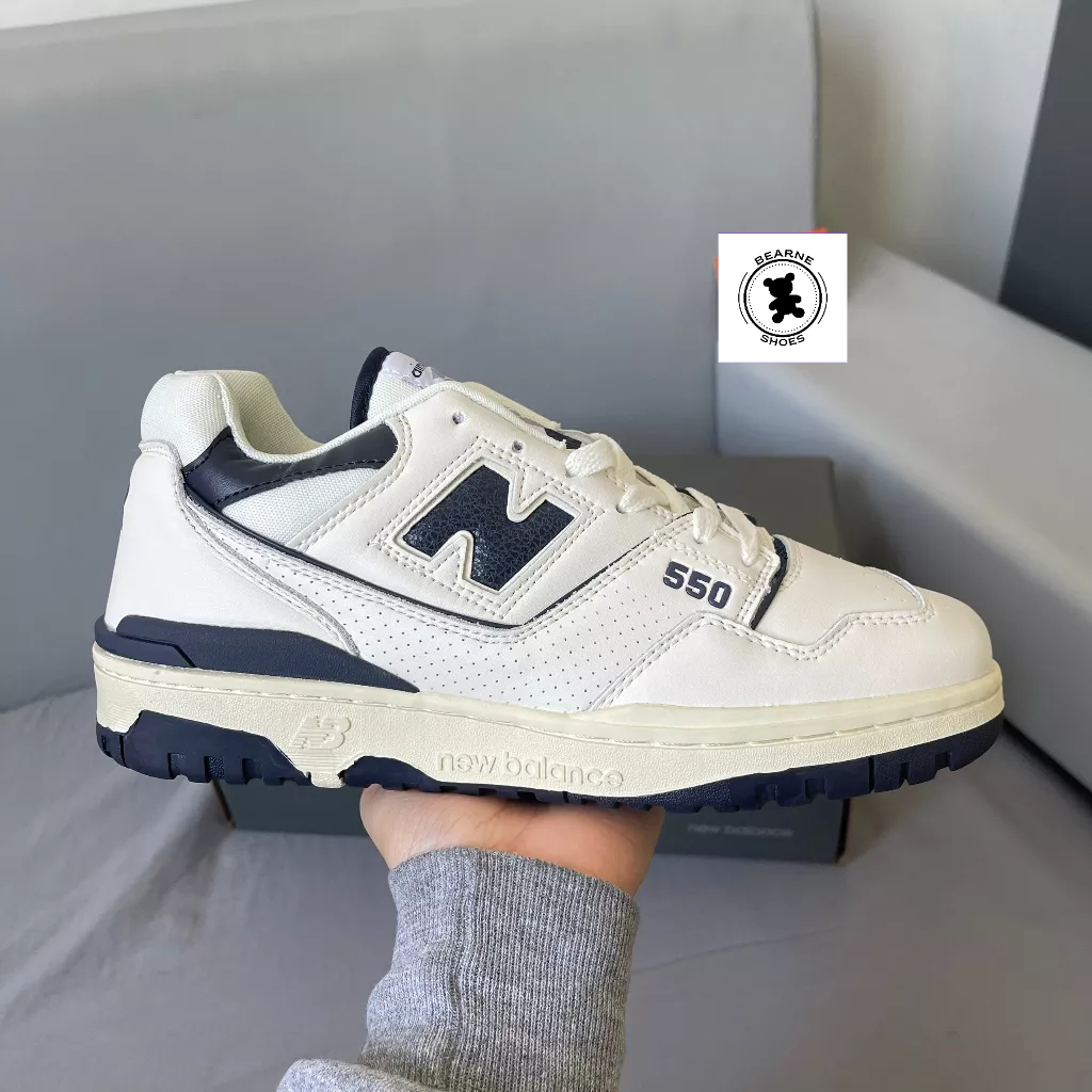 Giày sneaker NB 550 xanh Navy Bản đẹp da trơn - FullBox | Bearne Shoes