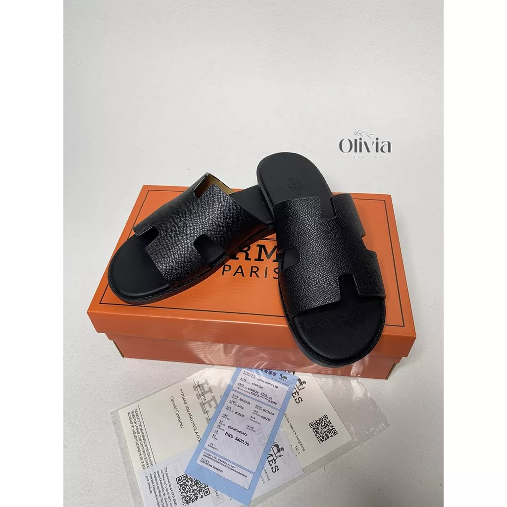 Dép da thời trang nam nữ Quai Ngang Chữ H cực chất, CHA.GO HER.MES Full box bill