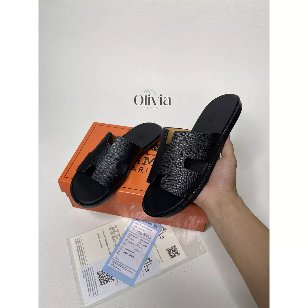 Dép da thời trang nam nữ Quai Ngang Chữ H cực chất, CHA.GO HER.MES Full box bill