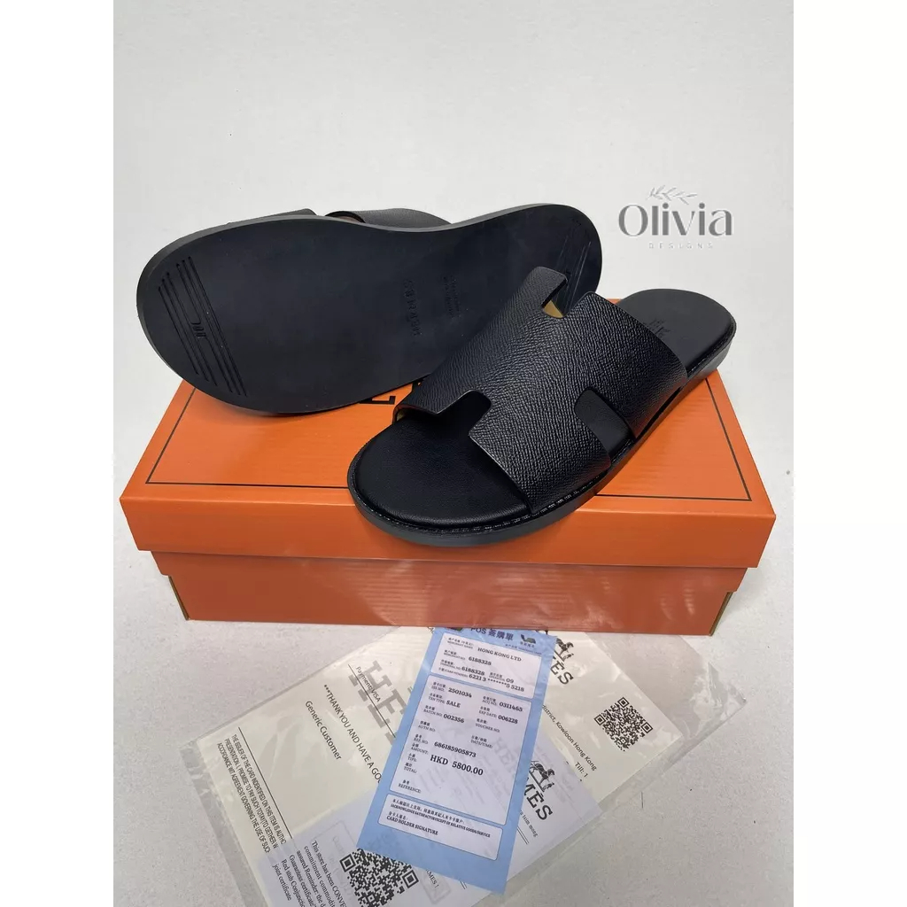 Dép da thời trang nam nữ Quai Ngang Chữ H cực chất, CHA.GO HER.MES Full box bill