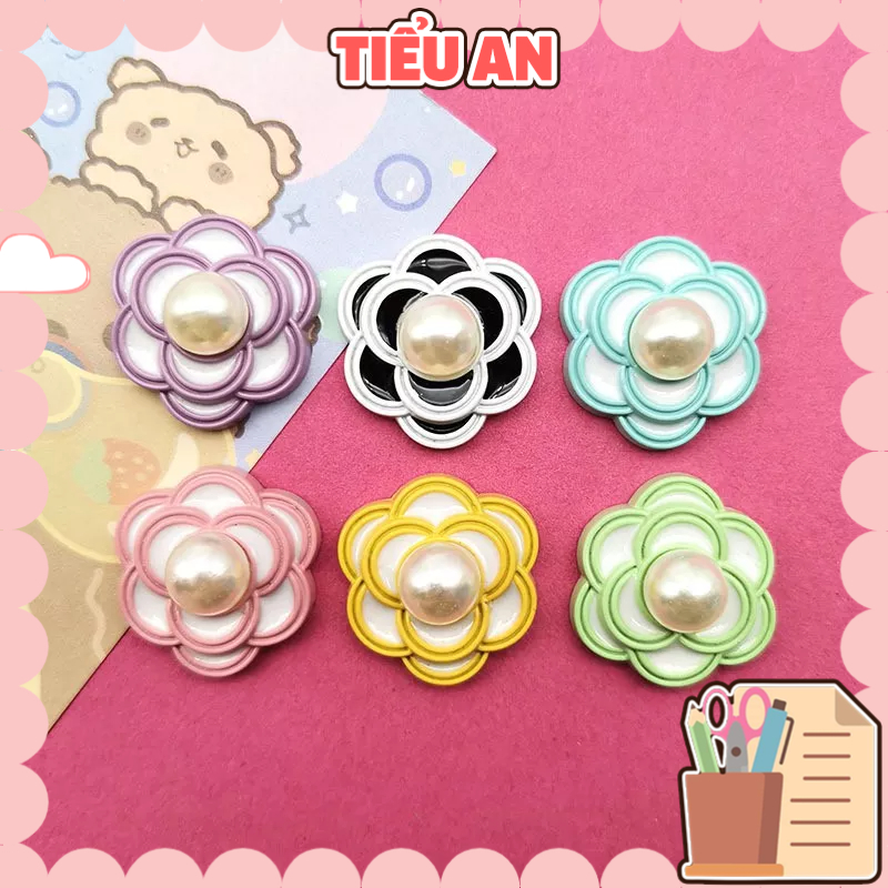 Mạ Kim Loại Trang Trí Hình Bông Hoa Ngọc Trai (2.1cm)- Giá 01 Cái