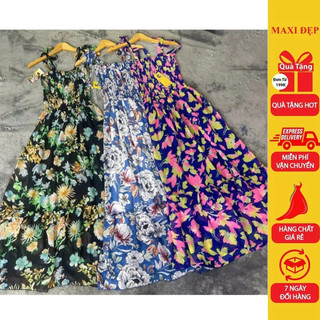 Đầm maxi 2 dây thắt nơ vay khoa vai trần khuyến rũ freesize tôn dáng( 3 họa tiết nổi bật)