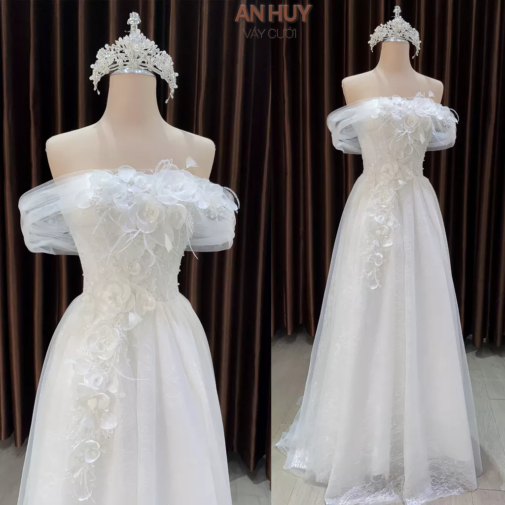 váy cưới suông Boho chạm đất dáng suông nhẹ cho cô đi bàn chụp ảnh concept chất liệu renmi ren korea 157
