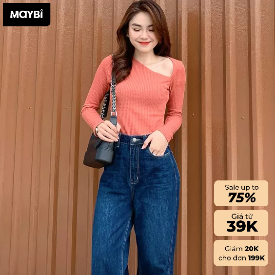 Áo Maybi ôm thun cổ xéo