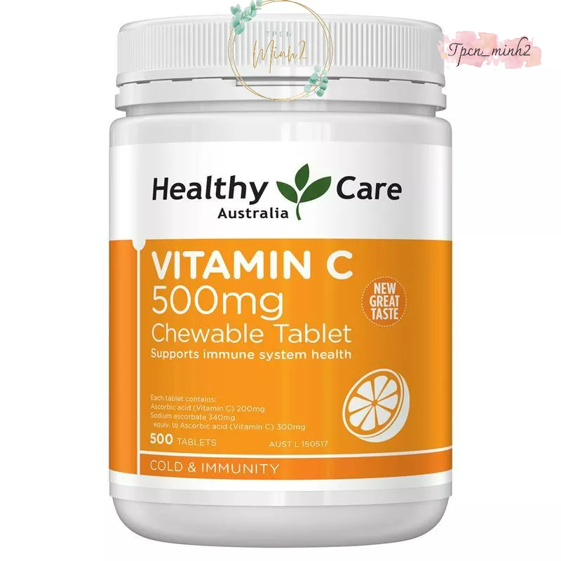 Viên uống vitamin c trắng da, tăng sức đề kháng dạng viên ngậm Healthy Care 500mg 500 viên