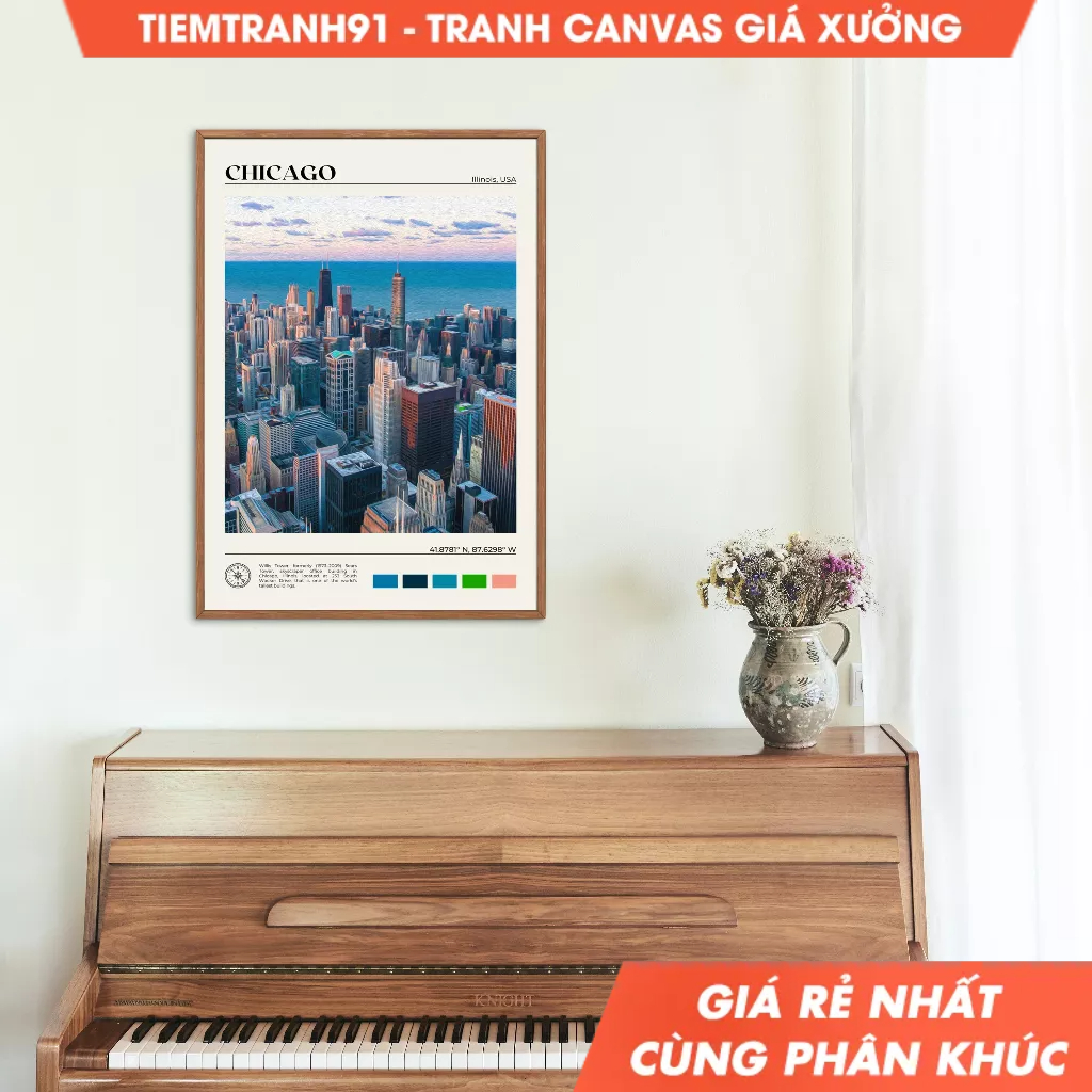 Tranh treo tường, Oil Paint, Chicago Wall Art, Chicago Poster, Chicago Photo, Chicago Wall Decor, Il