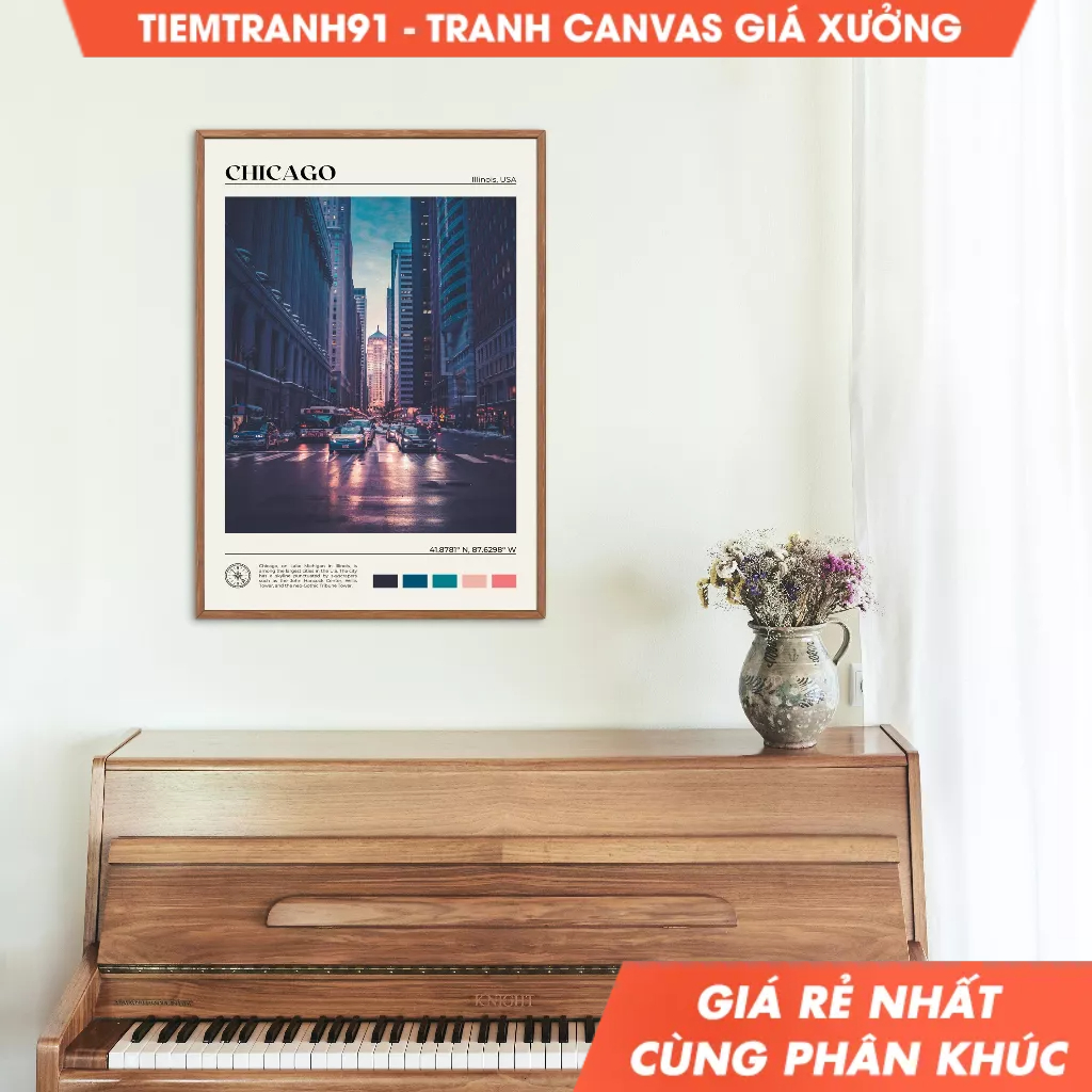 Tranh treo tường, Oil Paint, Chicago Wall Art, Chicago Poster, Chicago Photo, Chicago Wall Decor, Il