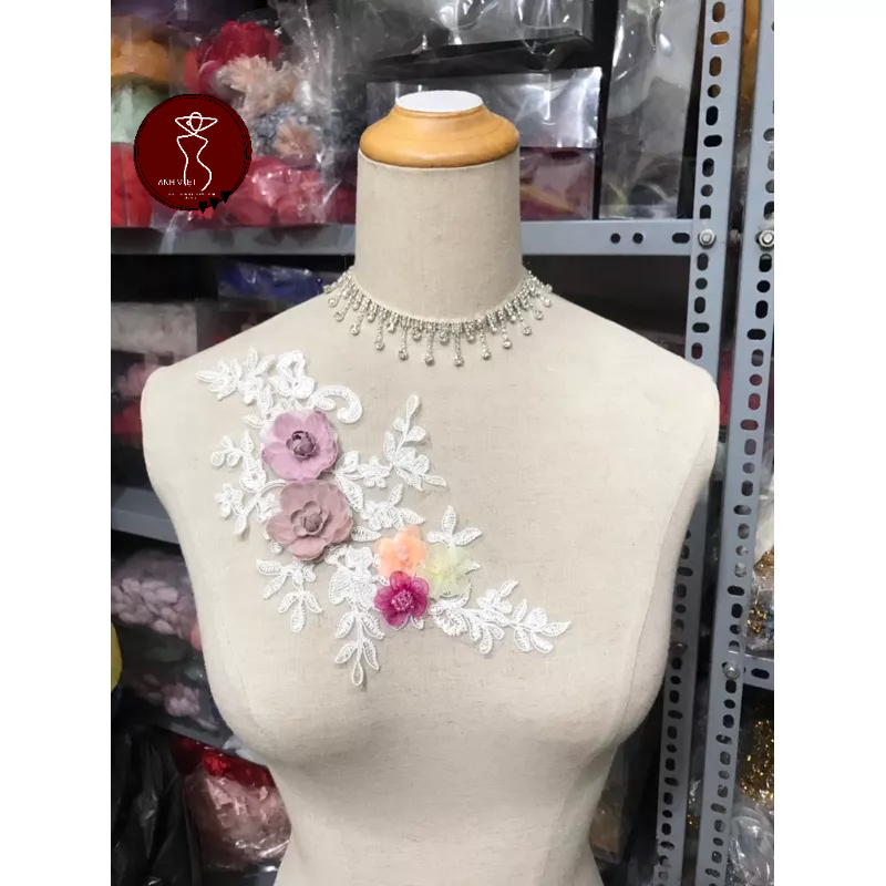 Ren đính hoa nổi 3d trang trí lên váy áo