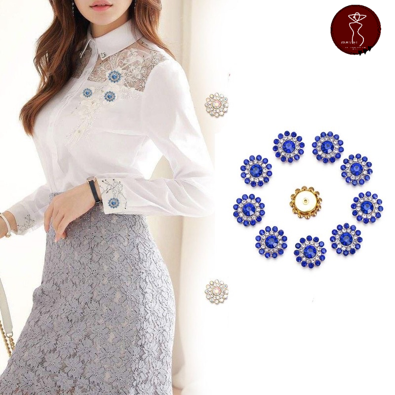 Đá cúc áo hình hoa mai phụ kiện đính kết quần áo hạt 14cm