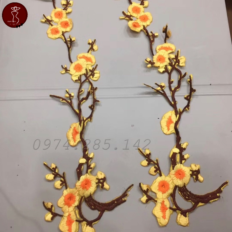 Ren thêu hoa đào dán lên áo sơ mi đầm dạ hội cặp túi xách kích thước 35cm