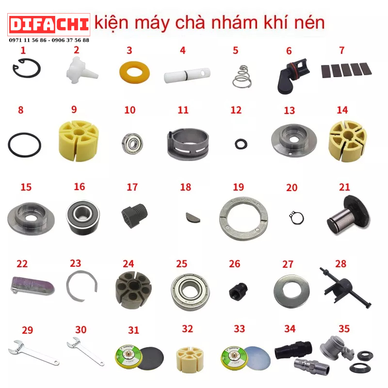 Máy chà nhám hơi, máy trà nhám tròn Prima nhiều loại, nhiều kích thước, máy chà nhám gỗ