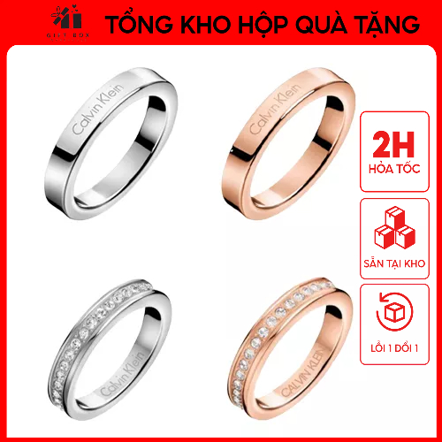 Nhẫn cặp đôi Calvin Klein Hook Crystals Ring 8076 &amp; 8077- Nhẫn CK Authentic, thẻ tag, bill check Code, Fullbox