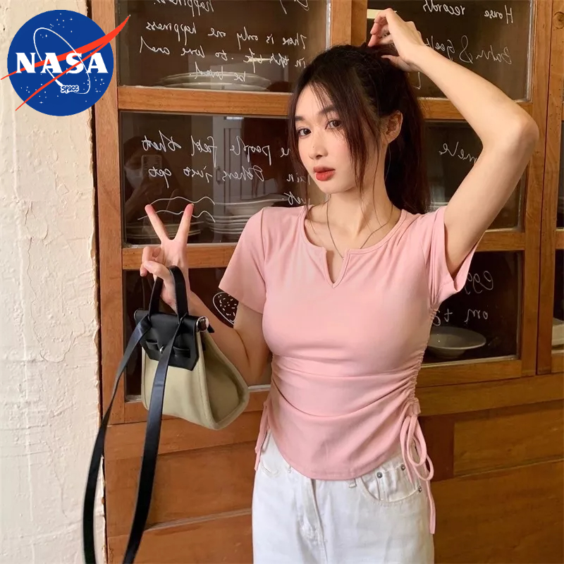 Áo croptop nữ dây rút eo cổ v màu trơn đen trắng bigsize Phong Cách Retro Mỹ Cho Nữ Nasa Space | BigBuy360 - bigbuy360.vn