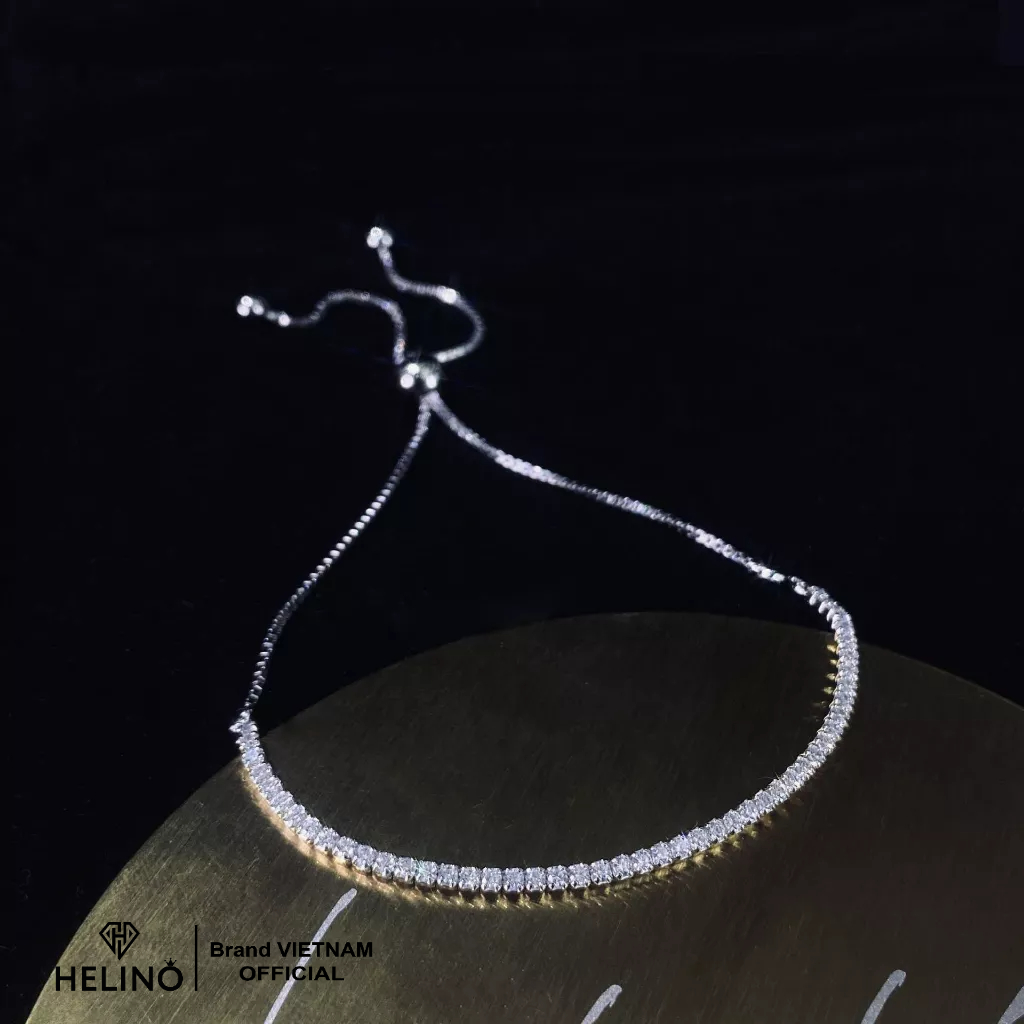 Lắc tay bạc HELINO đính đá dải cao cấp chốt dây rút cá tính trang sức nữ cao cấp V16