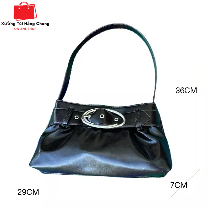 Túi xách nữ đeo vai kẹp nách da trơn màu bạc đen size 29 mẫu mới 2023 phong cách y2k