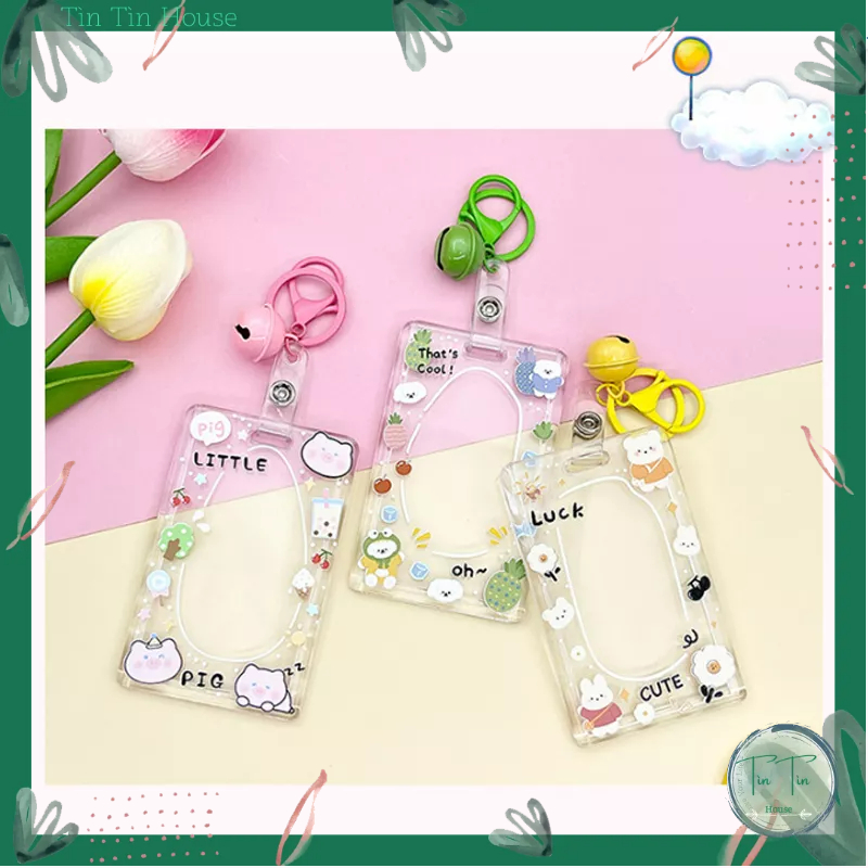 Bao đựng thẻ xe, atm, thẻ xe buýt trong suốt kèm móc khóa có họa tiết dễ thương Panda, Pig, Puppy