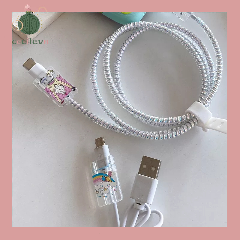 Phụ Kiện Bảo Vệ Đầu Dây Cáp Sạc USB Chống Gãy Hình Hoạt Hình Dễ Thương-CE
