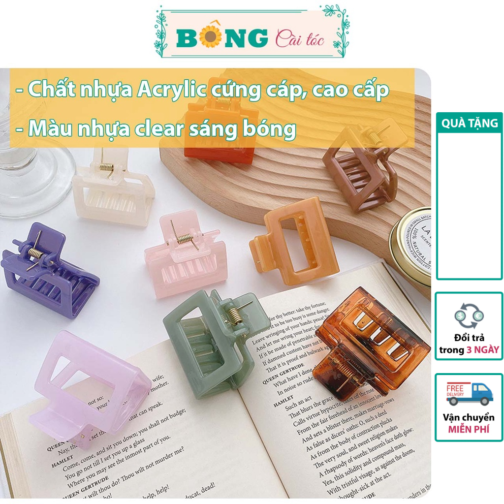 Kẹp càng cua chất liệu nhựa hình chữ nhật kích thước 5cm nhiều màu clear phong cách Hàn Quốc KN80 - kẹp tóc BÔNG Cài Tóc