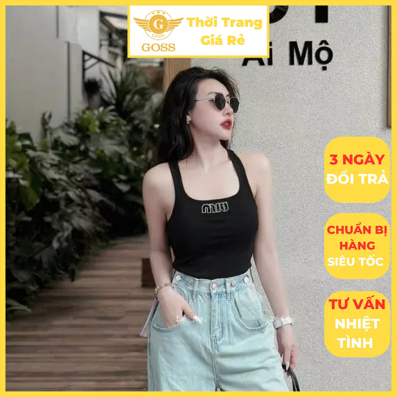 Áo Hai Dây Nữ Áo Thun Nữ Phối Logo Ôm Body Hottrend Freesize GOSS GA298 Áo Đi Biển Đi Concert Du Lịch Hè 2023