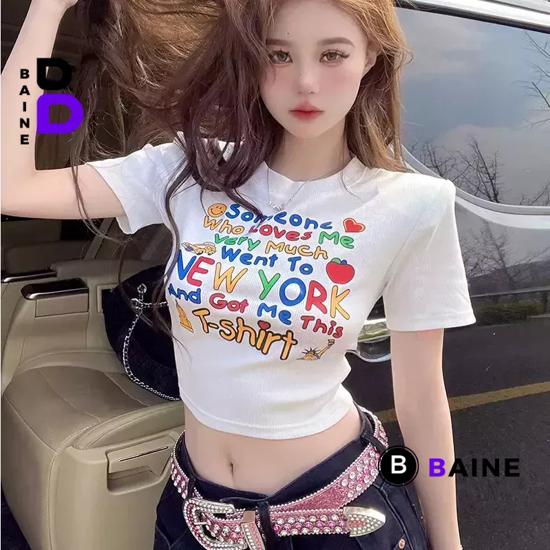 Áo Croptop Ôm Body NEW YORK Đẹp Sexy Nữ, Áo Thun Chất Borip Kiểu In Họa Tiết Thời Trang Hàn Quốc BAINE