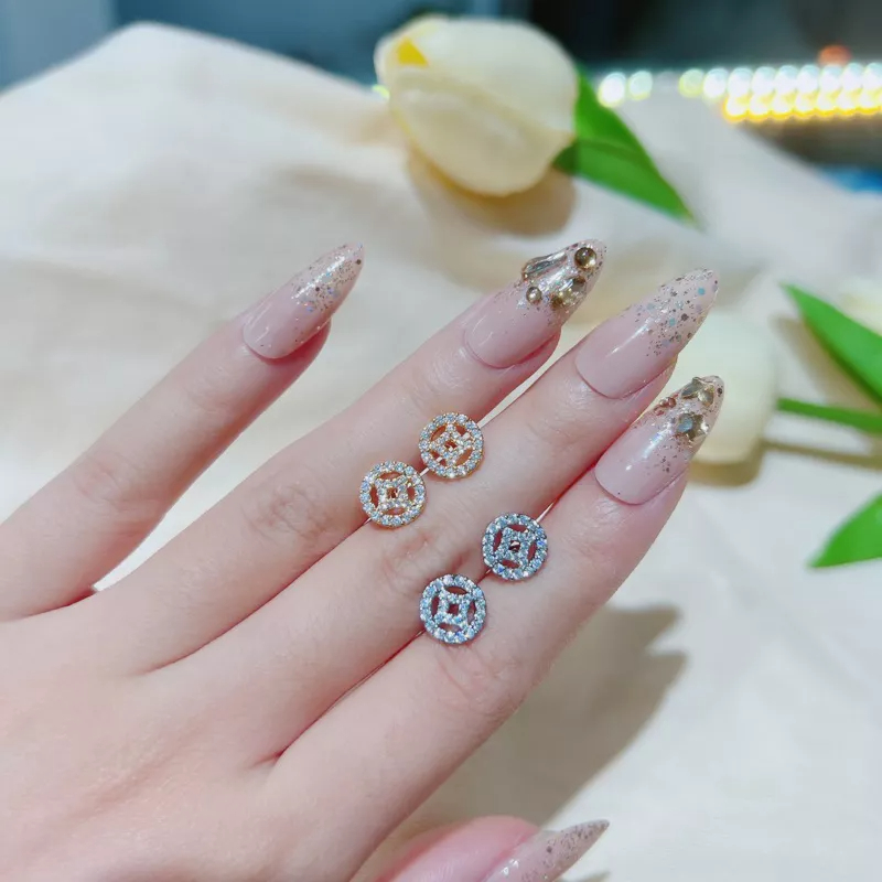 Bông tai hoạ tiết kim tiền đính đá trang sức Kami