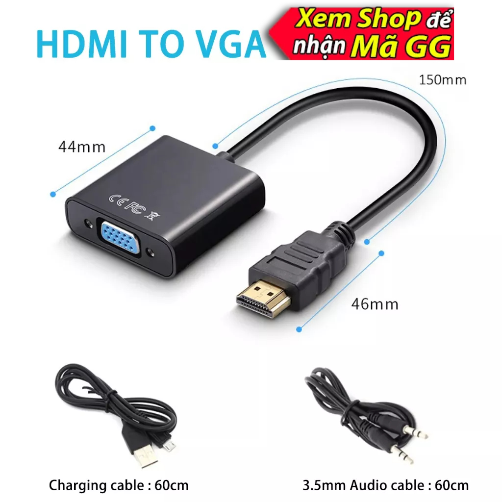 Dây cáp hdmi sang vga, cáp hdmi ra vga, dây hdmi to vga có âm thanh full hd fullhd, dây hd hdmi to vga 1080 full hd pc