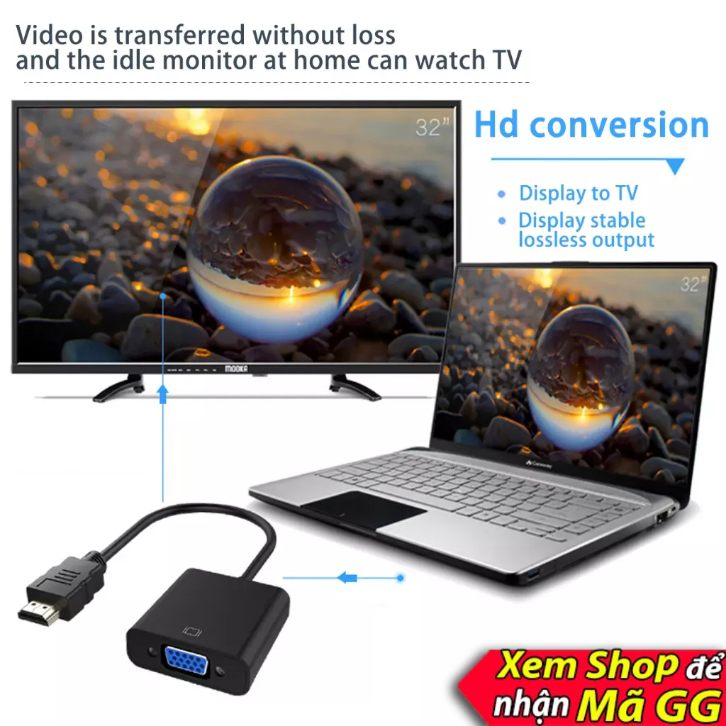 Dây cáp hdmi sang vga, cáp hdmi ra vga, dây hdmi to vga có âm thanh full hd fullhd, dây hd hdmi to vga 1080 full hd pc