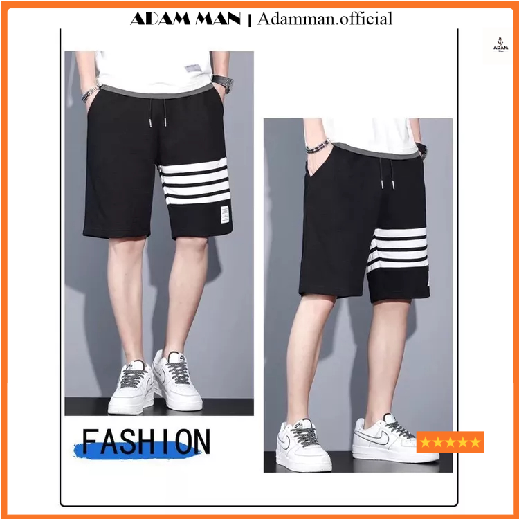 Quần short nam chất vải thom trẻ trung, quần đùi nam thể thao nam kẻ phối viền phong cách quảng châu - ADAMMAN