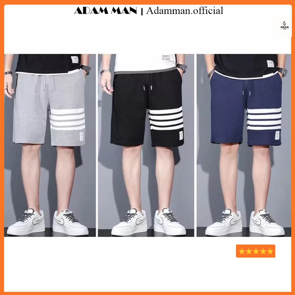Quần short nam chất vải thom trẻ trung, quần đùi nam thể thao nam kẻ phối viền phong cách quảng châu - ADAMMAN