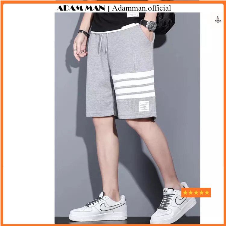 Quần short nam chất vải thom trẻ trung, quần đùi nam thể thao nam kẻ phối viền phong cách quảng châu - ADAMMAN