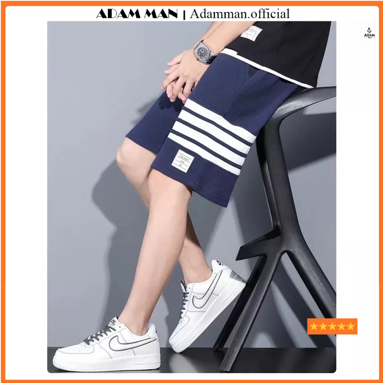 Quần short nam chất vải thom trẻ trung, quần đùi nam thể thao nam kẻ phối viền phong cách quảng châu - ADAMMAN