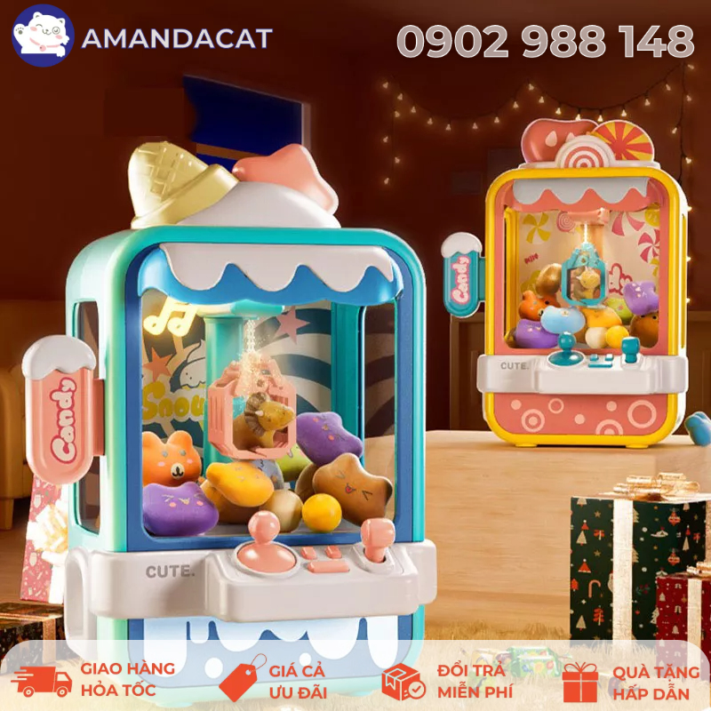 Máy gắp thú mini Candy nhạc vui nhộn cho bé, Tặng 10 gấu bông 10 bóng nhựa, Sạc USB, Nhựa ABS an toàn