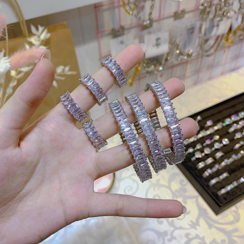 Nhẫn full đá bagguet 2 loại siêu sáng xi bạch kim kami