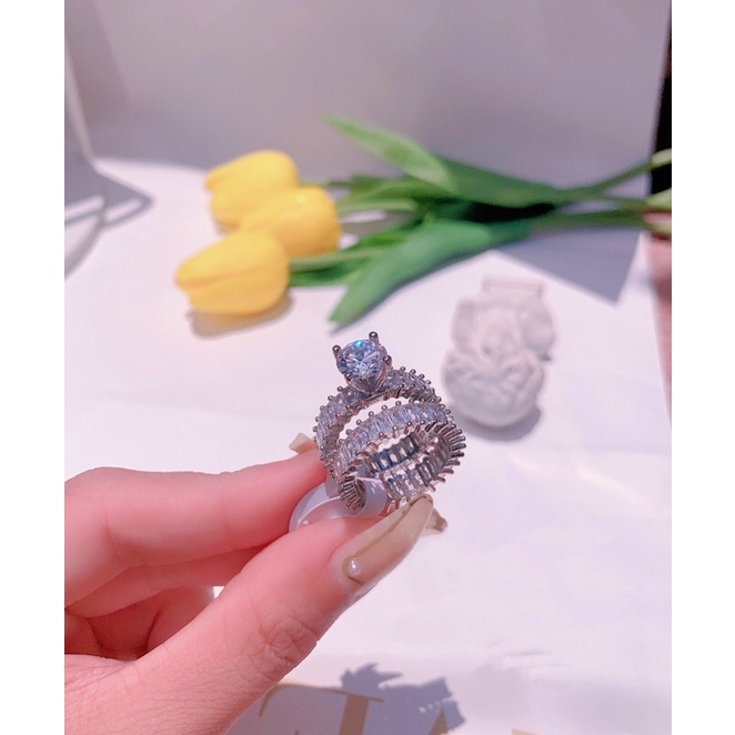 Nhẫn full đá bagguet 2 loại siêu sáng xi bạch kim kami