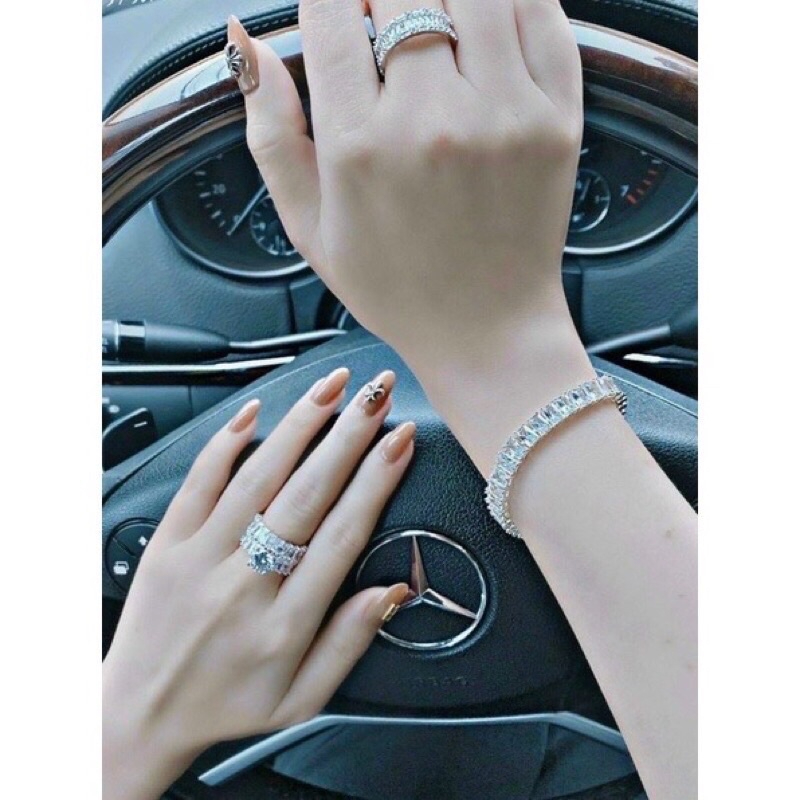 Nhẫn full đá bagguet 2 loại siêu sáng xi bạch kim kami