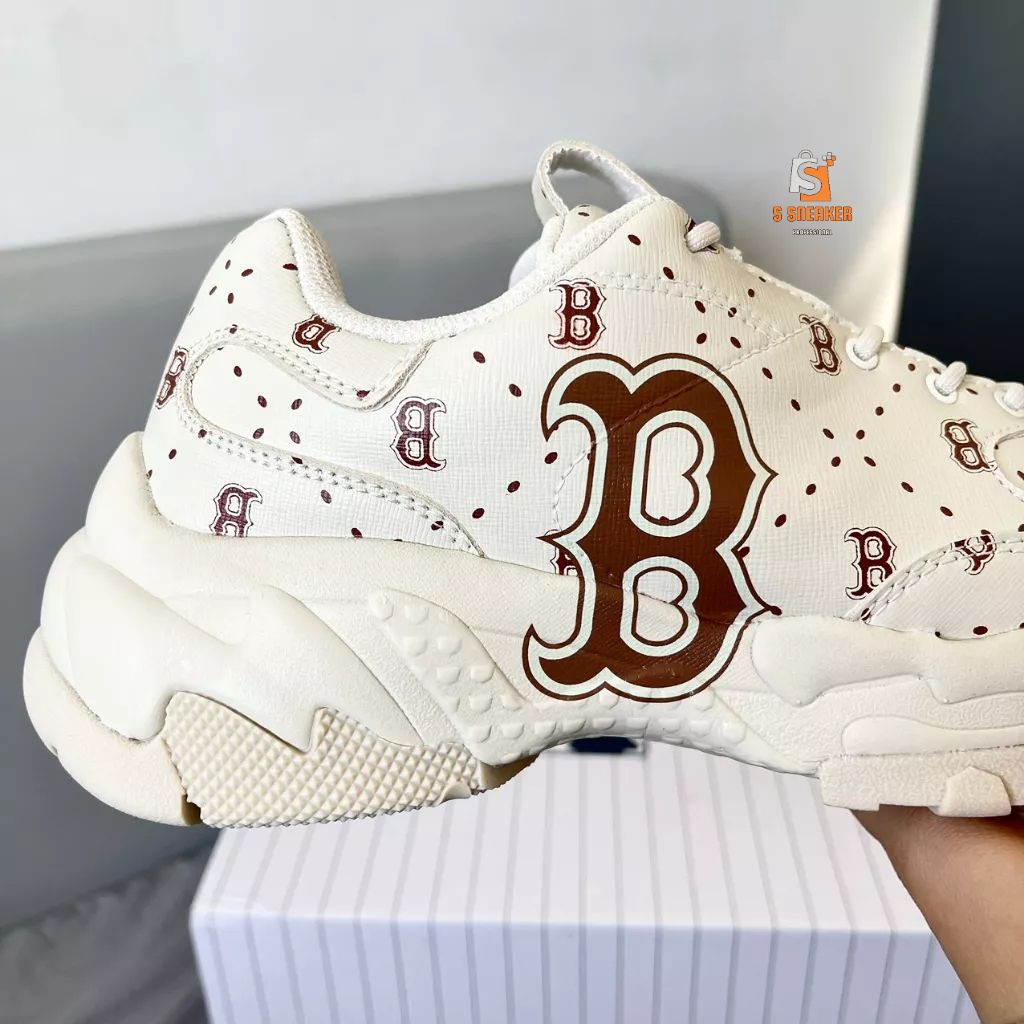 Giày MLB BigBall Chunky Saffiano Diamond Monogram Boston Red Sox Beige | FULLBOX - kèm phụ kiện