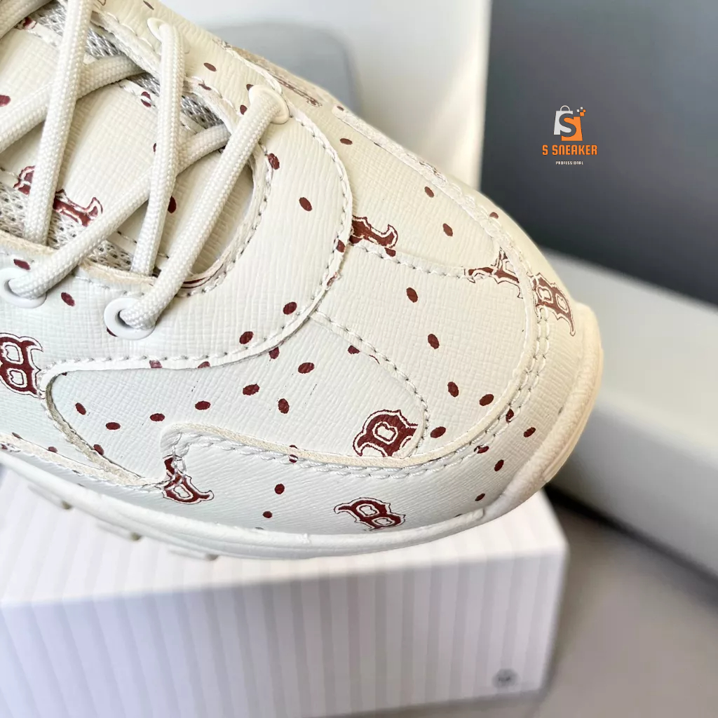 Giày MLB BigBall Chunky Saffiano Diamond Monogram Boston Red Sox Beige | FULLBOX - kèm phụ kiện