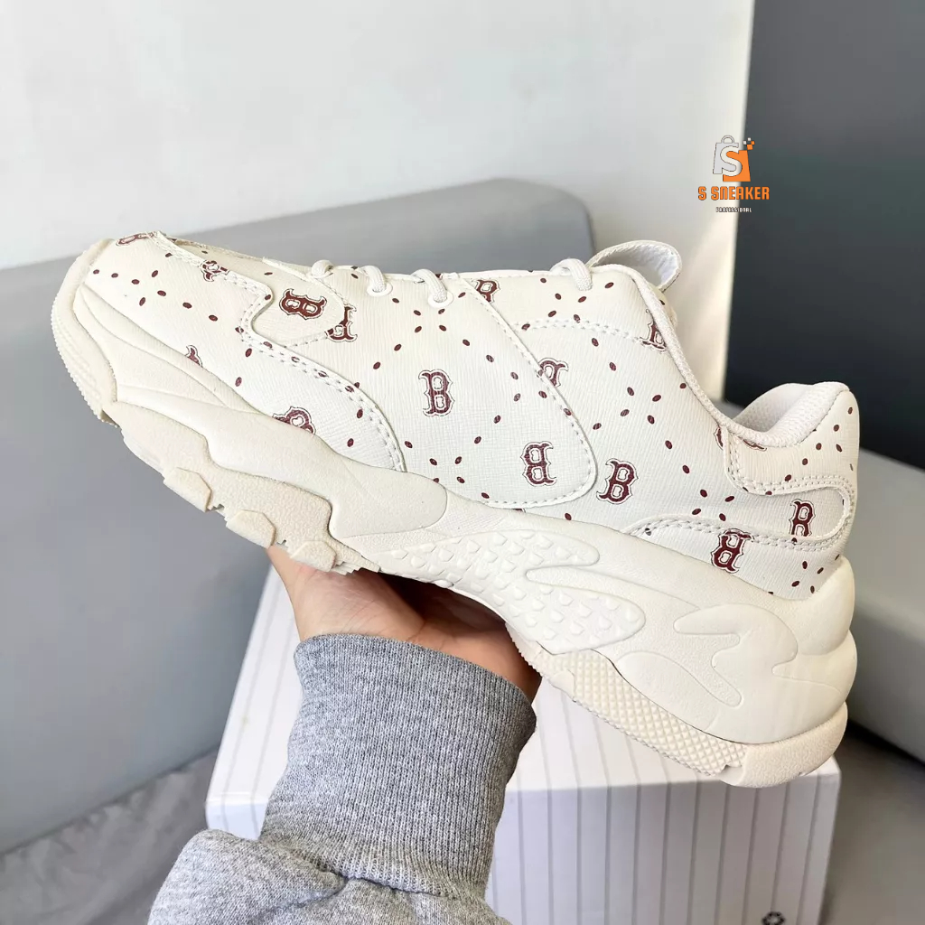 Giày MLB BigBall Chunky Saffiano Diamond Monogram Boston Red Sox Beige | FULLBOX - kèm phụ kiện