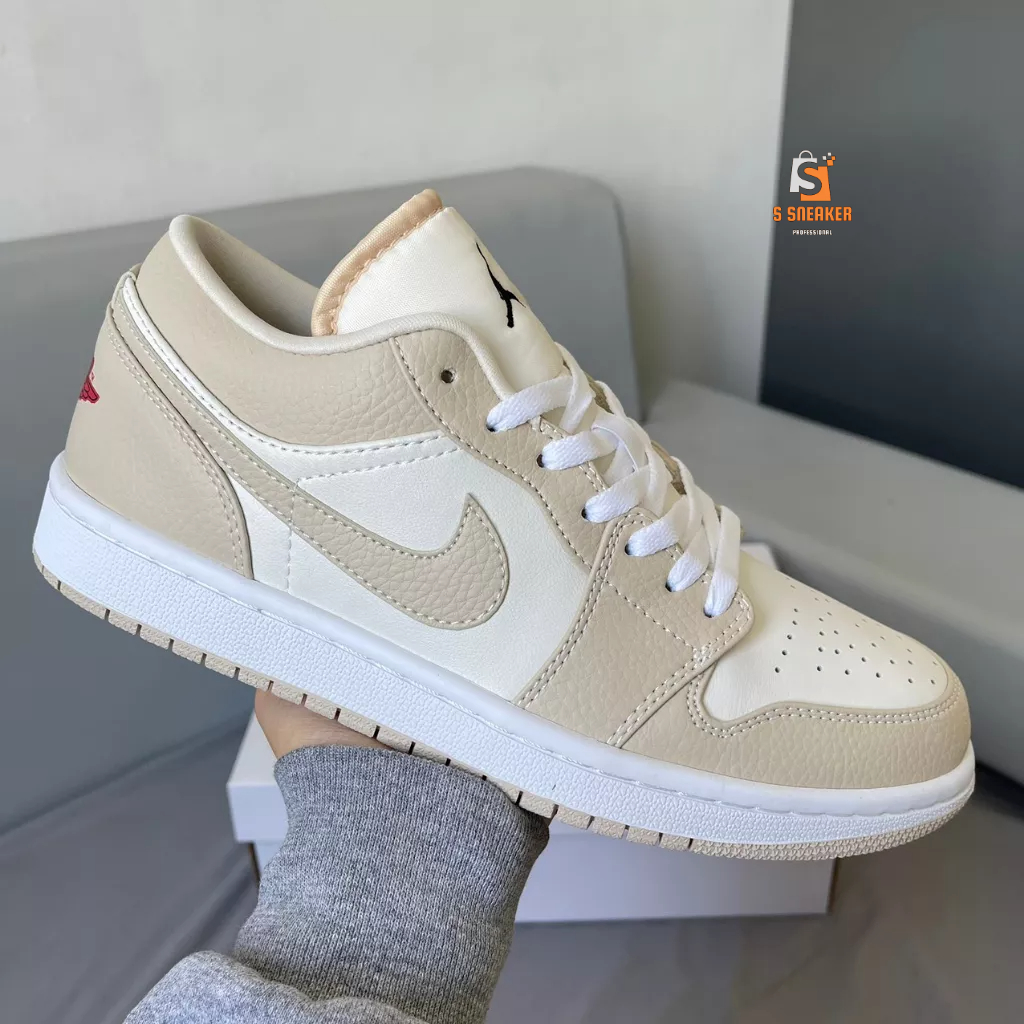 Giày Air Jordan 1 Low Sail Rattan University Red - bản CAO CẤP Fullbox