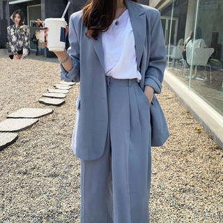 Sẵn set Xanh 2-M(Hàng Đẹp CC)Ảnh thật 7 hình cuối-HC169.Set áo blazer kèm quần ống rộng thời trang Hàn Quốc