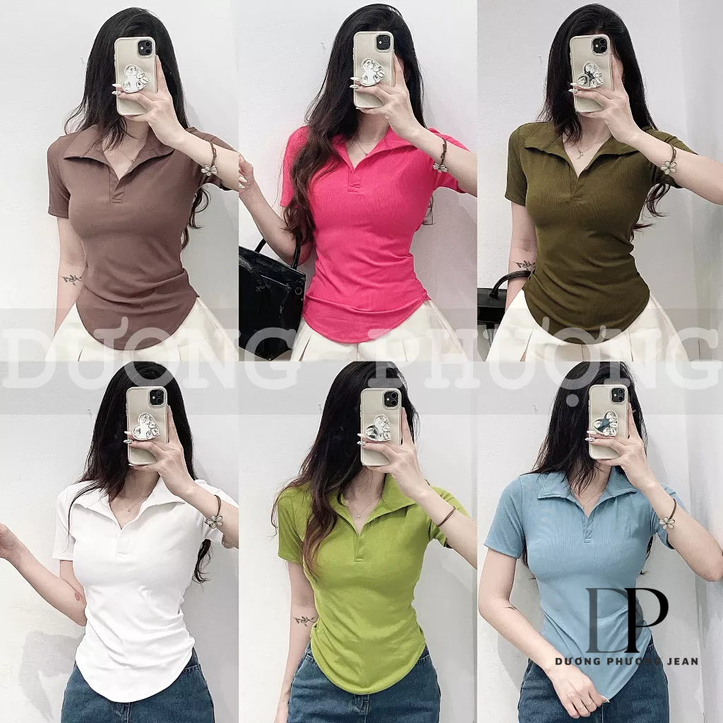 Áo thun polo nữ dáng ôm body, áo thun nữ tay ngắn có cổ lai bầu - AO013