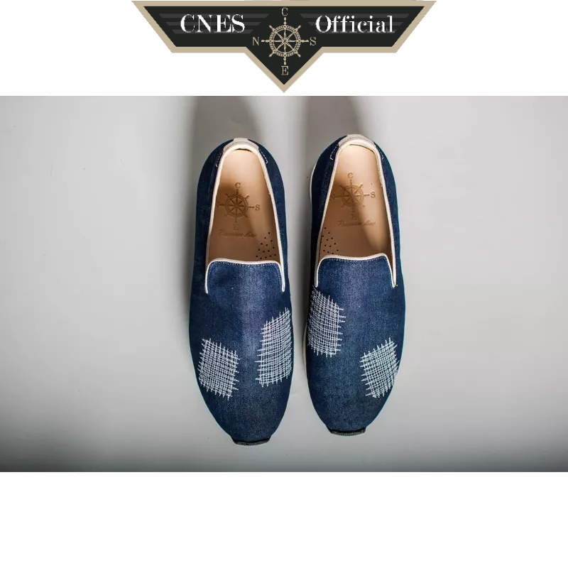 Giày Sneaker Nam Chất Liệu Da Bê Khâu Thủ Công Cao Cấp Thương Hiệu CNES (PATCH DENIM (KNAR))